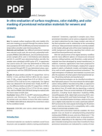 In Vitro Evaluation of Suface Roughness, Color Sability, and Color Masking of Provisional...