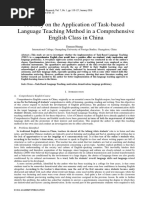 A Study On The Application of Task-Based Language Teaching