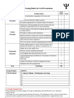 Scoring Rubric For Oral Presentations: Category Scoring Criteria Total Points Score Organization (15 Points)