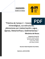 Características Mineralógicas, Sus Estructuras, Alteraciones Por Meteorización y Agua. (Ígneas, Metamórficas y