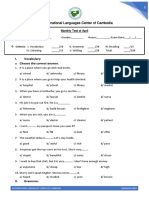 Monthly Test For English Now April