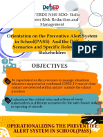 Orientation On The Preventive Alert System in School (PASS) and The Different Scenarios and Specific Roles of Every Stakeholders