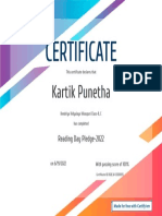 Certificate For Kartik Punetha For "Reading Day Pledge-2022"