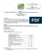 Edital de Exames de Admissao ISPM