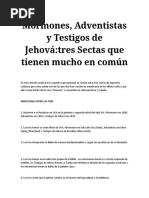 Mormones Adventistas y Testigos de Jehová Tres