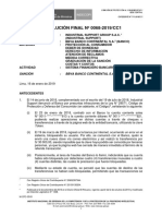 RESOLUCIÓN FINAL #0068-2019/CC1: Sanción: Bbva Banco Continental S.A.: Amonestación