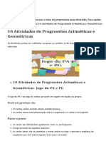 10 Atividades de Progressões Aritméticas e Geométricas