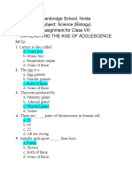 Cambridge School, Noida Subject: Science (Biology) Assignment For Class VIII Ch-Reaching The Age of Adolescence