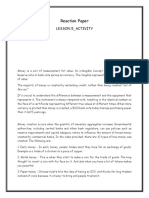 Reaction Paper: Lesson 5 - Activity