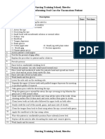 Nursing Training School, Shwebo Checklist Performing Oral Care For Unconscious Patient