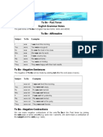 To Be - Past Tense English Grammar Notes