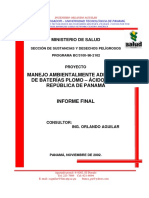 Manejo Ambientalmente Adecuado de Baterías Plomo Ácido en La República de Panamá Informe Final