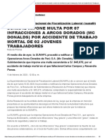 Sunafil Impone Multa Por Infracciones A Arcos Dorados (MC Donalds) Por Accidente de Trabajo Mortal de Jovenes Trabajadores