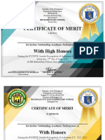 Certificate of Merit: For His/her Outstanding Academic Performance As