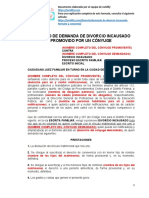 Formato de Demanda de Divorcio Incausado Promovido Por Un Conyuge