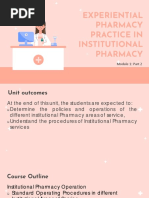 Experiential Pharmacy Practice in Institutional Pharmacy: Module 1: Part 2