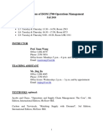 Course Syllabus of ISOM 2700 Operations Management: Fall 2018 Class Schedule