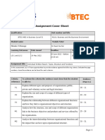 Assignment Cover Sheet: BTEC HND in Business (Level 5) M1U1: Business and The Business Environment