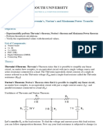 North South University: Lab 6: Verification of Thevenin's, Norton's and Maximum Power Transfer Theorem