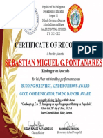 Certificate of Recognition: Sebastian Miguel G.Pontanares