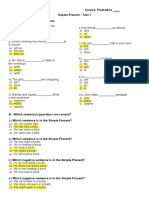 A - Put in The Correct Verb Forms.: Name: Course: Premédico Simple Present - Test 1