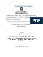 Ordenanza para El Ejercicio Del Expendio de Bebidas Alcohólicas