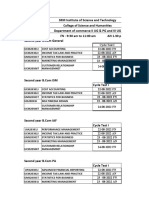 Exam Time Table For Odd Semester - 2022-23