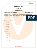 BSEB Class 12 Maths Question Paper 2020