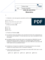 Lista de Exercícios Números Decimais