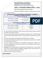 7º Roteiro de Estudos - Atividades Domiciliares - 7º Ano: Orientações para Realização Das Atividades