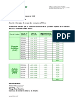 Carta CE - CIA 20 - 22 - Alteração de Preços Dos Produtos Asfálticos - CPV - Variação Percentual