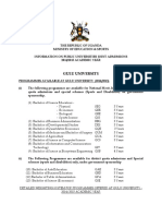 Programmes Offered at Gulu University and The Combined Weight of A Candidate For Admission