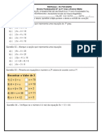 Avaliação Equações 7 ºano