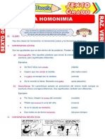 La Homonimia para Sexto Grado de Primaria