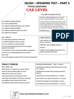 Cae - Speaking Test - Part 2 - Typical Questions