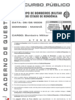 Corpo de Bombeiros Militar Do Estado de Rondônia (2008 - RO) - Nível Médio (Bombeiro Militar) (FUNCAB)