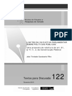 CONLEG SF TD 122 - Limites Da Iniciativa Parlamentar Sobre Políticas Públicas (João Trindade Cavalcante Filho)