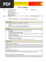 PT1 Data Sheet Cell Structure Examining Plant and Animal Cells 1