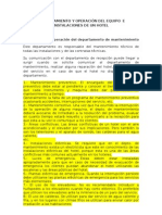 Funcionamiento y Operación Del Equipo e Instalaciones de Un Hotel