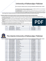 1st Merit List BS Medical Laboratory Technology MLT E Department of Medical Laboratory Technology BAHAWALPUR BWP Merit Fall 2021 Fall 2021