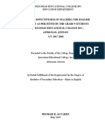 WORKING THESIS (Teavher's Effectiveness in Teaching The English Language As Perceived by The Grade 9 Students of Quezonian Educational College Inc., Atimonan, Quezon S.Y. 2017-2018