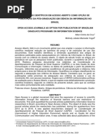 Periódicos Científicos em Acesso Aberto Como Opção de Publicação Da Pós-Graduação em Ciência Da Informação No Brasil