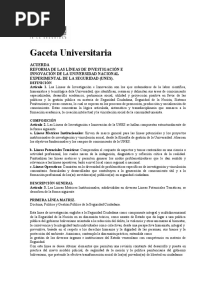 Nuevas Líneas de Investigación. Gaceta. Acuerdo Julio - Agosto 2022