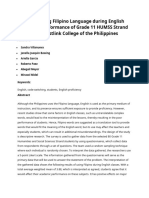 Effects of Using Filipino Language During English Classes On Performance of Grade 11 HUMSS Strand Students in Bestlink College of The Philippines