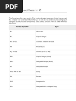 Format Specifiers in C