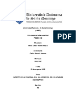 Ensayo Sobre El Impacto de La Pandemia A La Salud Mental de Los Jovenes Dominicanos.