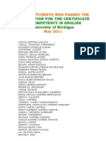 List of Students Who Passed Ecce May 2011