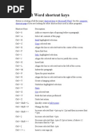 Microsoft Word Shortcut Keys