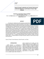 The Relationship Between Principal Leadership and Teacher Performance With Student Characteristics Based On Local Culture in Senior High Schools