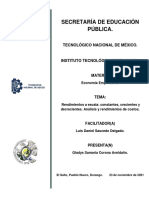 Rendimientos A Escala: Constantes, Crecientes y Decrecientes. Análisis y Rendimientos de Costos.